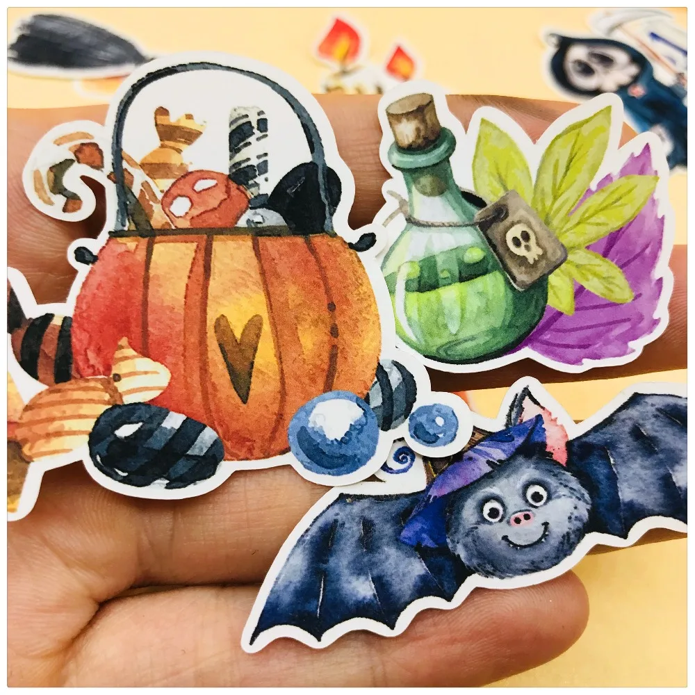 Sporting 33pcs Hand Drawing Watercolor Halloween Eve Stickers decoration NotA Pl - £23.90 GBP