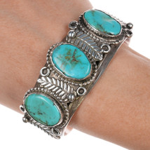 6 5/8&quot; 60&#39;s-70&#39;s Navajo sterling turquoise feather cuff bracelet - $415.80