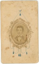 CIRCA 1880&#39;S ID&#39;d CDV  Handsome Young Man Mustache Unique Ornate Oval Frame - £9.71 GBP
