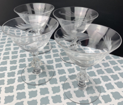 Set of 4 Floral Etched 5&quot; Glass Sherbet Dessert Glasses Clear Pedestal - £15.52 GBP
