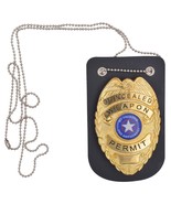 Genuine Leather Badge Holder Universal Black Neck Steel Chain Police ID ... - $16.71