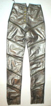 NWT $1250 Womens 2 EU 38 Bronze Brown Leather Pants Zippers Designer Malandrino  - £1,957.46 GBP