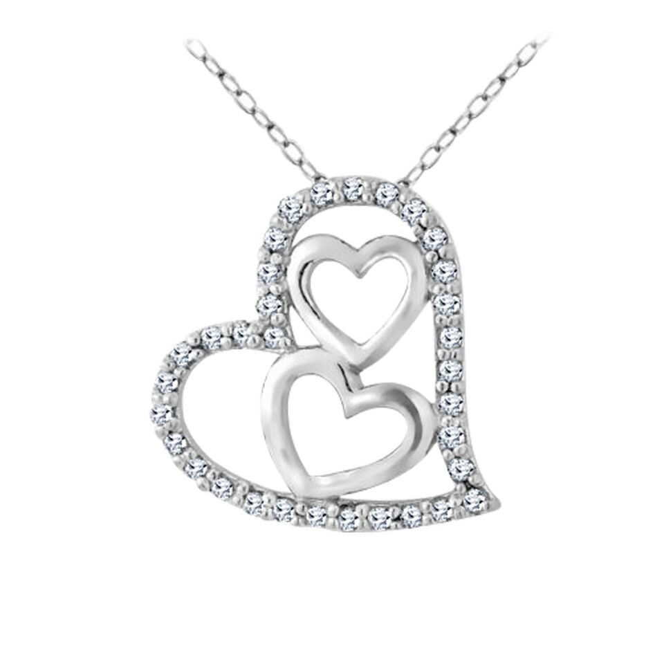 Primary image for 925 Sterling Silver 1/10ct Round Cz Triple Heart Pendant Necklace Free Chain