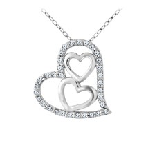 925 Sterling Silver 1/10ct Round Cz Triple Heart Pendant Necklace Free C... - $23.36