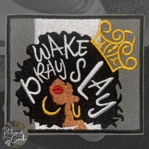 Wake Pray Slay Black Women Afro Crown Iron On Patch Embroidered Craft Ap... - $9.63 CAD