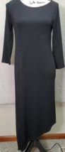 Chico&#39;s Shift Dress Womens Size 4 Black Ribbed Acetate Long Sleeve Round Neck - $24.96