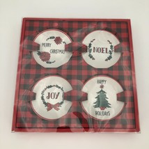 4 Christmas Plates 4 1/4 inch Merry Christmas Noel Joy Happy Holidays in... - £15.66 GBP