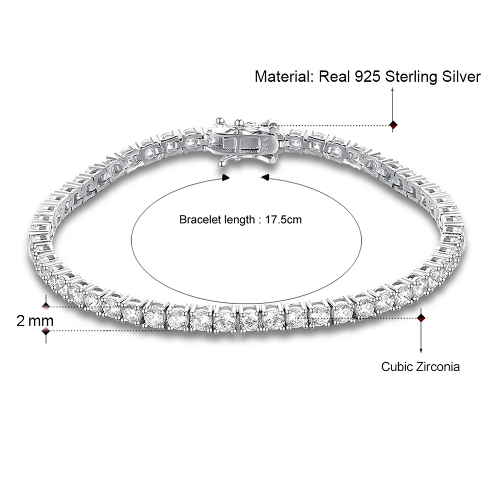 Pure 925 Silver Jewelry 15-21CM Tennis Bracelet 2mm Zirconia Anniversary... - £53.66 GBP