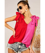BiBi Shoulder Ribbon Tied Contrast Tank - $32.43