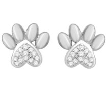 Natural 10K White Gold 0.06 Ct Diamond Diamond Dog Paw Earrings - £159.86 GBP