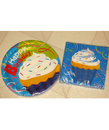 Paper Plates &amp; Napkins Birthday Cupcake With Sprinkles 9&quot; Party Set New - $9.85