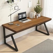 Natural Real Wood Computer Desk, Rustic Writing Study Table For Student, Solid W - £276.63 GBP
