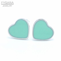 FYSARA Brand Love Heart Earrings For Women Enamel Pink/Green Stud Earrings Weddi - £8.63 GBP