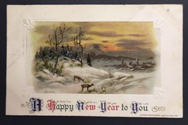 John Winsch 1913 A Happy New Year to You PC Posted Deer in Snow  Winter ... - $12.00