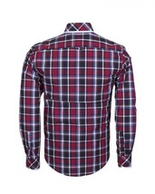 Men Makrom Turkey Soft Cotton Shirt 5403-02 English Plaid Wine Blue Slim... - £27.48 GBP