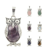 Owl Charm (silver plated) - Polished Real Stone (your choise of stone) - £9.55 GBP