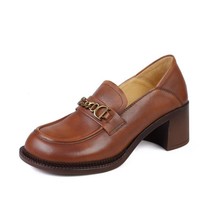 British Style Ladies Loafers Spring Autum Slip On Simple Shoes On Thick Square H - £111.15 GBP