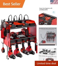 Compact Drill Storage Rack with Hooks and Built-in Power Strip for Garage - $75.49