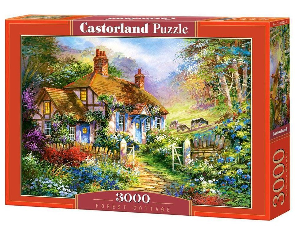 3000 Piece Jigsaw Puzzle, Forest Cottage, Charming Nook, Pond, Countryside, - $64.67