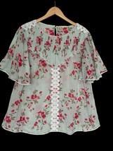 Anthropologie Seen Worn Kept Top Womens Size XL Green Red Floral Crochet... - $493.37 MXN