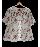 Anthropologie Seen Worn Kept Top Womens Size XL Green Red Floral Crochet... - $26.61