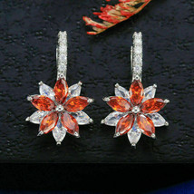 2.50Ct Marquise Cut Garnet Flower Drop &amp; Dangle Earrings 14K White Gold Finish - £95.84 GBP