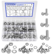 Hakkin 232Pcs Flange Hex Bolts And Nuts Kit M6 M8 M10 Metric Bolt Assortment, - £29.11 GBP