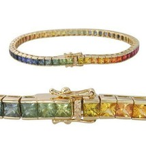 Multi-color Lab-Created Sapphires Luxury Tennis Bracelet in 925 Silver - 7.5&quot; - £169.37 GBP