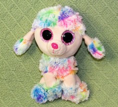 Ty B EAN Ie Boo Rainbow Poodle Plush Stuffed Puppy Dog Tye Dye 7&quot; Pink Sparkle Eye - £5.02 GBP