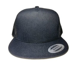 Blank Black Yupoong Flat Bill Mesh Adjustable Snapback Trucker Hat Cap - $9.89