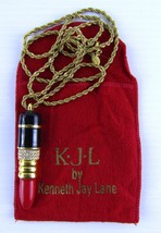 Kenneth Jay Lane, Red Black Jeweled Lipstick Pendant Necklace 36 inch Ro... - $89.21