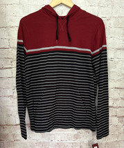 Tony Hawk Mens M Long Sleeve Hooded Pullover Tee Shirt Burgundy Black Stripe NEW - £25.50 GBP