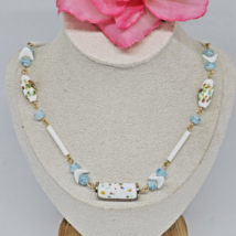 Vintage Blue White Japanese Millefiori Glass Beaded Necklace Splatter Glass - £32.03 GBP