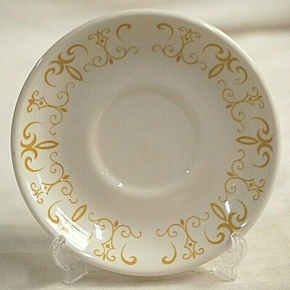 Primary image for Homer Laughlin Restaurant Ware Deep Saucer Dish Gold Filigree Stoneware MCM USA