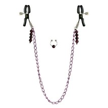 RUBBER COATED ADJUSTABLE NIPPLE CLAMPS WITH PURPLE CHAIN &amp; NAVEL RING - £13.22 GBP