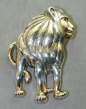 Large Silver Plate Detailed Lion Pin Pendant Jeweled Eye - £23.20 GBP