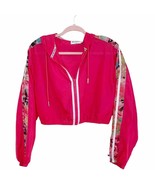 Juicy Couture Pink Floral Striped Long Sleeve Zip Front Windbreaker Cropped - £33.02 GBP