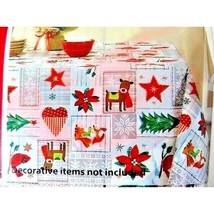 Homespun Patch Vinyl Tablecloth Christmas Holiday 60 x 84 PVC Free Wipe ... - £10.95 GBP