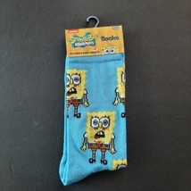 Men&#39;s Socks SpongeBob Squarepants Crew 1-Pair Shoe Size 6-12 Blue Novelty Unique - £5.50 GBP