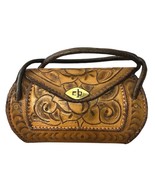 Vintage Floral Hand Tooled Leather Shoulder Bag BrownTwist-Lock Closure - $868.21 MXN