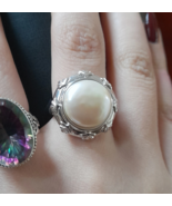 Solid 925 Sterling Silver Ring with Large White Freshwater Pearl Fine Je... - $1,134.76 MXN