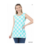 Zenana Outfitters  Womens Sleeveless Cami   Checkered Side Slit - Mint I... - £22.74 GBP