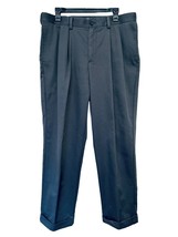 Izod Mens 35W x 40L Gray Double Pleated Cuffed Straight Leg Cotton Dress Pants - £12.49 GBP