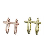 Cross Hoop Cubic Zirconia Earrings Elegant Beautiful Jesus Resurrection   - $234.33 MXN