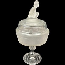 Antique 1879 EAPG Clear &amp; Frosted Glass Westward Ho Lidded Tall Compote 11&quot; - £33.59 GBP