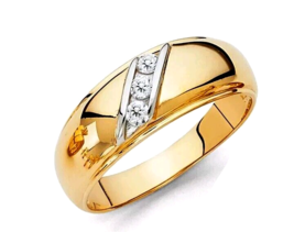 Men&#39;s Size 10 7mm 14K Yellow Gold AAA CZ  3 Stone Wedding Band Ring - £330.93 GBP