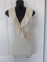 Lauren Ralph Lauren Sleeveless Knit Top Crochet Ruffle Collar Surplice Cream Med - £20.00 GBP