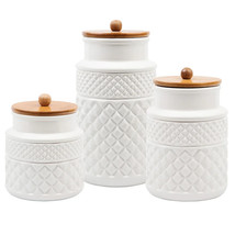 Set of 3 Faceted Ceramic Canisters with Sealed Lids - $92.02