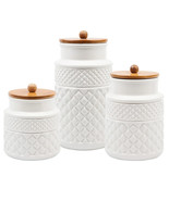 Set of 3 Faceted Ceramic Canisters with Sealed Lids - $125.57 CAD