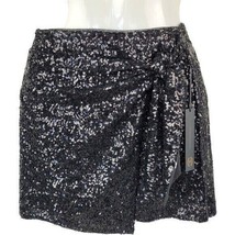 NWT House of Harlow 1960 Black Sequin Side tie faux wrap mini skirt size S/M - £37.95 GBP